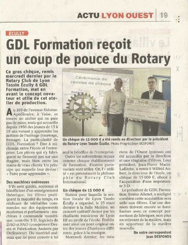 Remise chèque Rotary Club Juin 2022